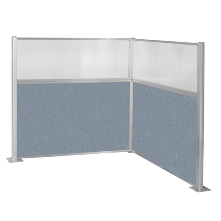Versare Pre-Configured Hush Panel Cubicle (L Shape) 6' x 6' L-Build W/ Window Powder Blue Fabric 1861004
